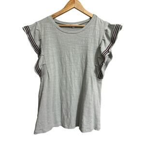 Hailey & Co. Ruffle Sleeve Sea Glass Blue Green Shirt Large